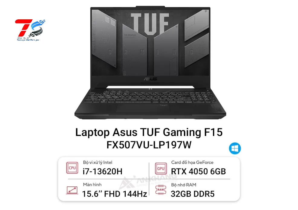 Laptop ASUS TUF Gaming F15 FX507VU-LP197W (Intel Core i7-13620H | 32GB | 512GB | RTX 4050 | 15.6 inch FHD | Wi11H | Xám)